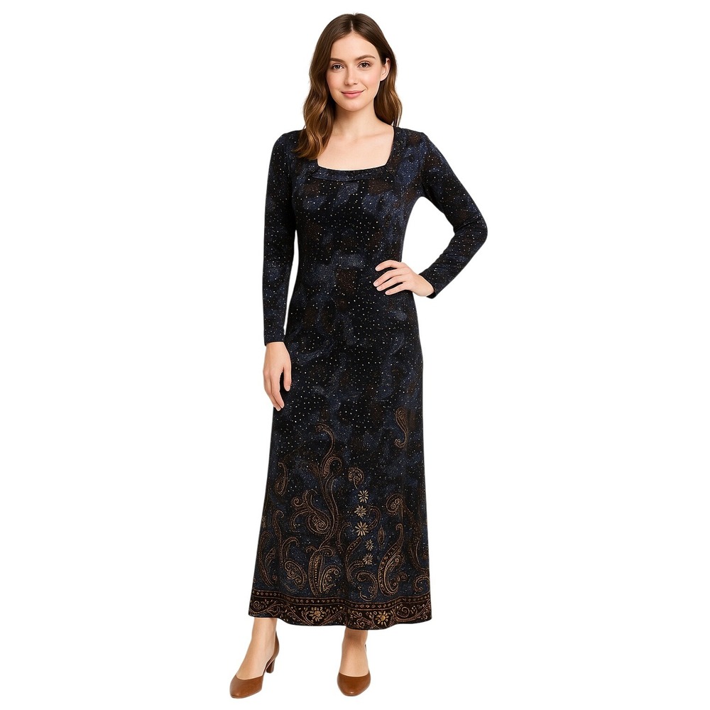 Womens Maxi Dress Velvet Blue‎ White Polka Dot Paisley Bow Long Sleeve Boho